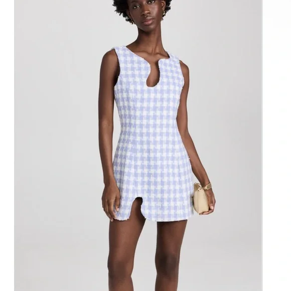NWT Amanda Uprichard Puzzle Mini Dress in Light Blue Tweed Boucle size large